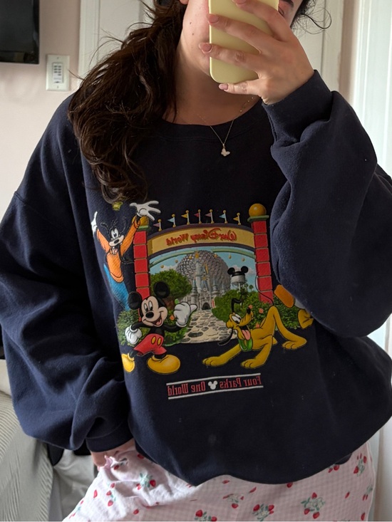Disney Sweaters - Disney Navy Sweatshirt with Mickey Mouse Tag and Yellow Walt Disney World Logo